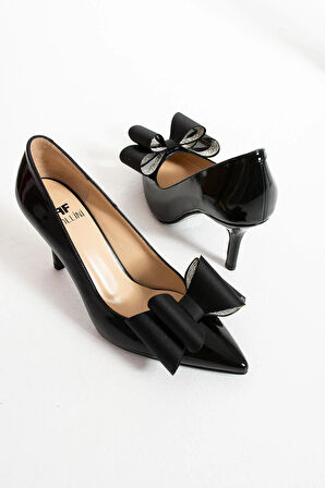 Kadın Hakiki Deri Abiye Ayakkabı Siyah Rugan