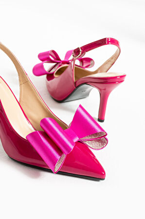 Kadın Hakiki Deri Topuklu Ayakkabı Fuşya Rugan