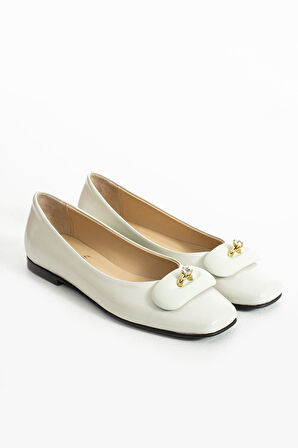 Kadın Hakiki Deri Babet Beyaz