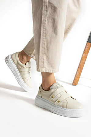 Kadın Hakiki Deri Sneaker Bej