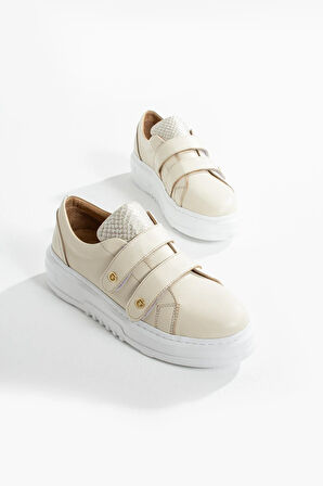 Kadın Hakiki Deri Sneaker Bej