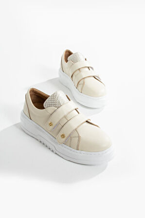 Kadın Hakiki Deri Sneaker Bej