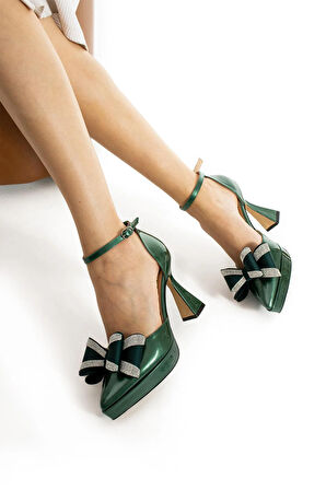 Kadın Hakiki Deri Platform Topuklu Ayakkabı Yeşil