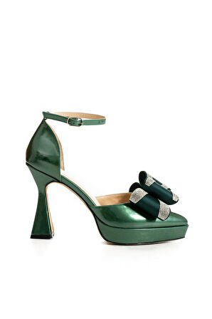Kadın Hakiki Deri Platform Topuklu Ayakkabı Yeşil