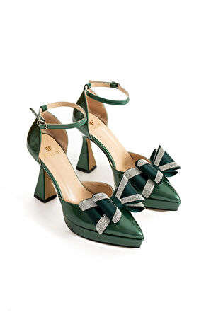 Kadın Hakiki Deri Platform Topuklu Ayakkabı Yeşil