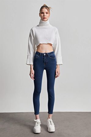 Kadın Koyu Mavi Süper Yüksek Bel Skinny Jean  