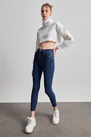 Kadın Koyu Mavi Süper Yüksek Bel Skinny Jean  
