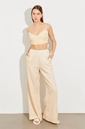  Bol Paça Yüksek Bel Pantolon Kemik 