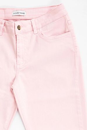 Pis Paça Düşük Bel Short Flare Pembe Kadın Jean