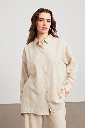 Oversize Desenli Taş Kadın Gömlek