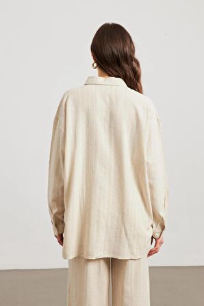 Oversize Desenli Taş Kadın Gömlek