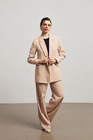 Loose Fit Feminen Bej Kadın Blazer Ceket