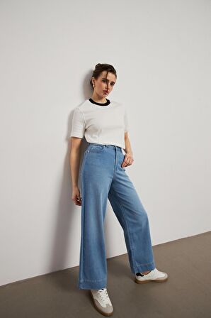 Yüksek Bel Wide Leg Mavi Kadın Jean