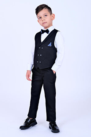 Siyah Mendil Detaylı Erkek Çocuk Smokin Takım