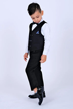 Siyah Mendil Detaylı Erkek Çocuk Smokin Takım