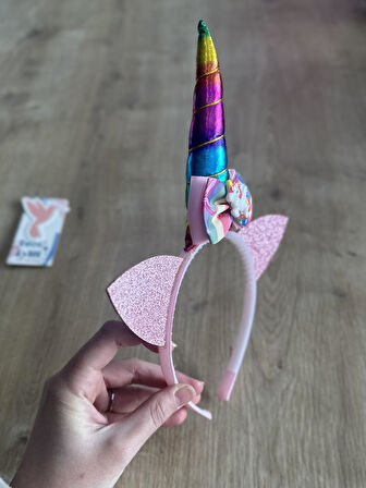 Pembe Unicorn Kulaklı Kız Çocuk Tacı