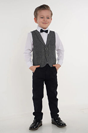 Gri İki Düğmeli Erkek Çocuk Smokin Takım