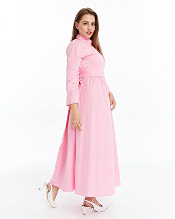 35071 Gömlek Yaka Kuşaklı Asimetrik Patlı Viscon Elbise