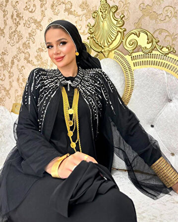 3527 Tül Feraceli Taş İşlemeli Kuşaklı Takım