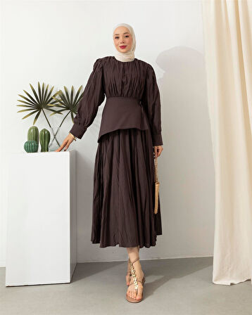 5122 Seyyar Kuşaklı Vual Kraşlı Elbise