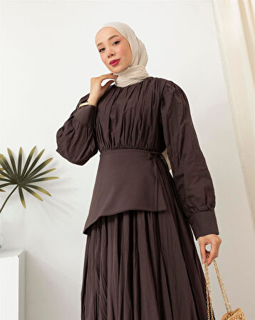 5122 Seyyar Kuşaklı Vual Kraşlı Elbise