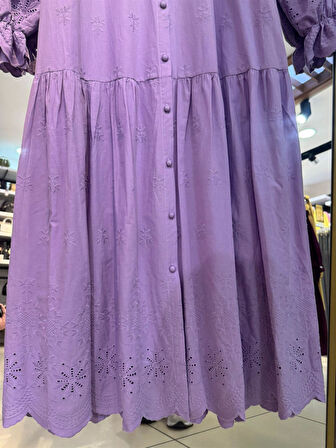 006 Gömlek Yaka Kol Ucu Lastikli Sulu Fisto Elbise