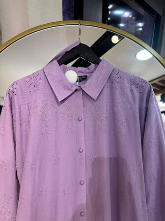 006 Gömlek Yaka Kol Ucu Lastikli Sulu Fisto Elbise