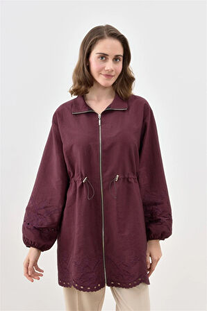 3020 Önü Fermuarlı Körük Bağıcıklı Nakış Detaylı Ceket