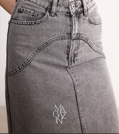 3320 Önü Ve Arkası Çift Cepli Kot Etek