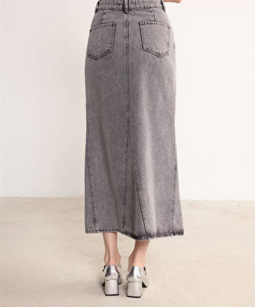 3320 Önü Ve Arkası Çift Cepli Kot Etek