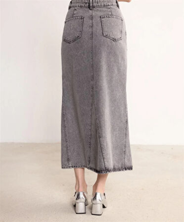 3320 Önü Ve Arkası Çift Cepli Kot Etek