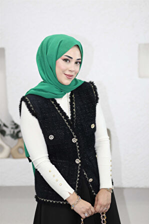 140363 Angora Sim Ve Püskül Detaylı Yelek