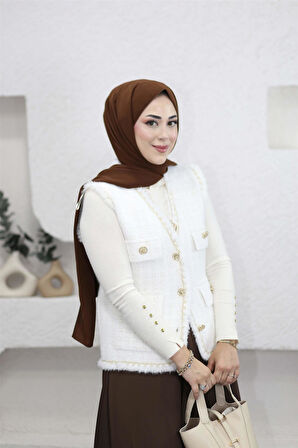 140363 Angora Sim Ve Püskül Detaylı Yelek