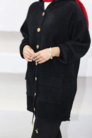 140105 Angora Kapşonlu Uzun Hırka