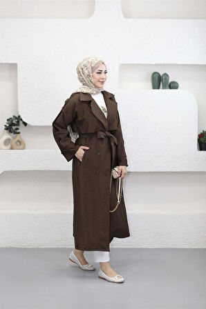 4175 Şal Yaka Apoletli Kuşaklı Aerobin Astarlı Trençkot