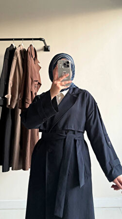 4175 Şal Yaka Apoletli Kuşaklı Aerobin Astarlı Trençkot