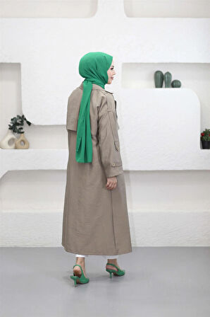 4175 Şal Yaka Apoletli Kuşaklı Aerobin Astarlı Trençkot