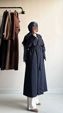 4175 Şal Yaka Apoletli Kuşaklı Aerobin Astarlı Trençkot