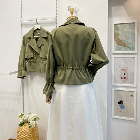 40108 Çift Cepli Bağıcık Detaylı Kısa Ceket