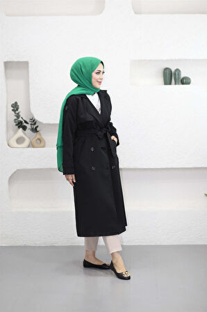 4042 Omuz Ve Kol Uçları Apoletli Kuşaklı Pelerinli Trençkot