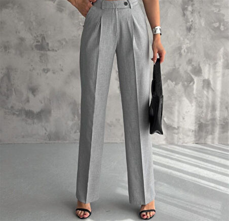 6046 Kemeri Dilli Çift Düğmeli Palazzo Kumaş Pantolon