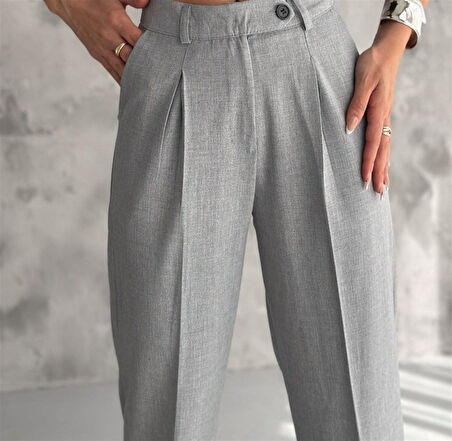 6046 Kemeri Dilli Çift Düğmeli Palazzo Kumaş Pantolon