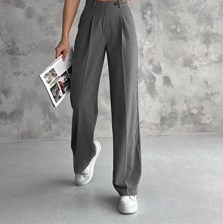 6046 Kemeri Dilli Çift Düğmeli Palazzo Kumaş Pantolon