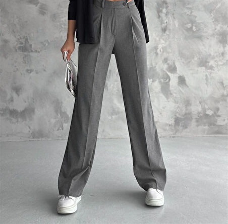 6046 Kemeri Dilli Çift Düğmeli Palazzo Kumaş Pantolon