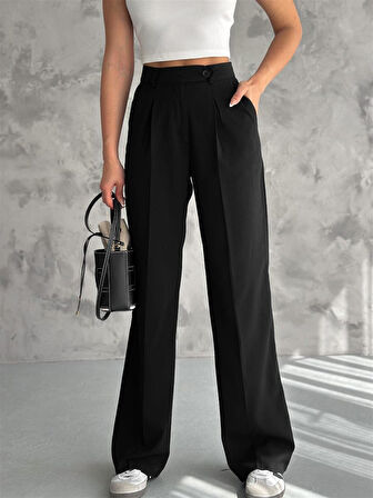 6046 Kemeri Dilli Çift Düğmeli Palazzo Kumaş Pantolon