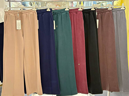 7152 Beli Lastikli Çımalı Bol Paça Kadifemsi Pantolon