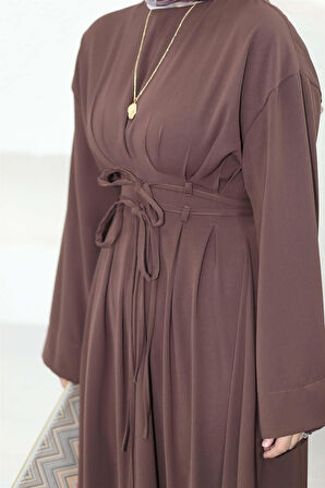 5003 Belden Pileli Bağıcıklı Elbise