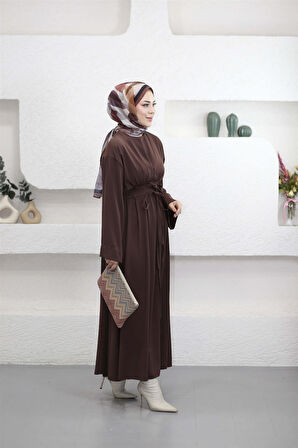 5003 Belden Pileli Bağıcıklı Elbise