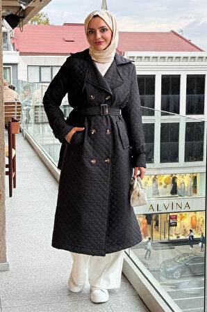 20205 Apolet Detaylı Kuşaklı Kapitone Dikişli Trençkot