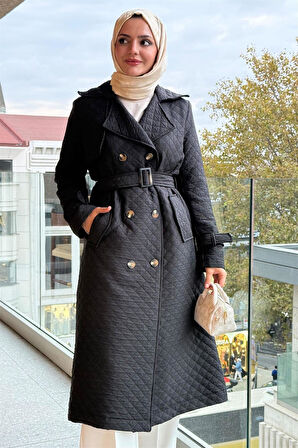 20205 Apolet Detaylı Kuşaklı Kapitone Dikişli Trençkot